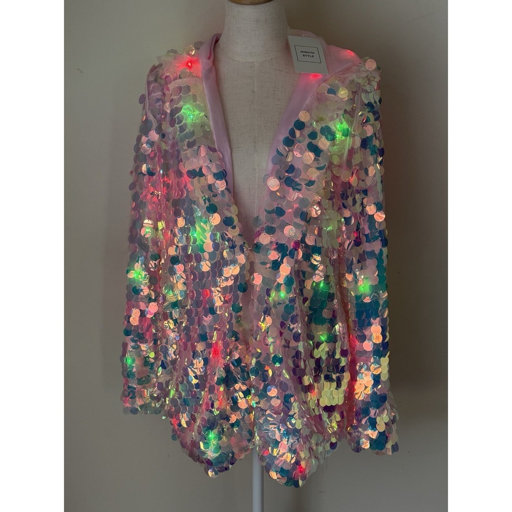 NWT Niwota LED Light Up Sequin Jacket Women L Pink Festival Halloween Rave - Picture 4 of 16